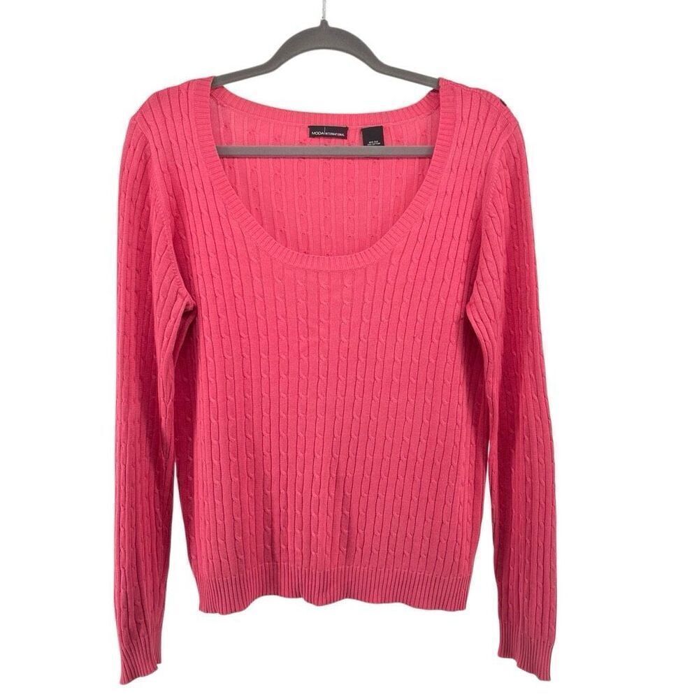Moda International Women’s Pink Silk Cotton Cable Knit Pullover Sweater XL